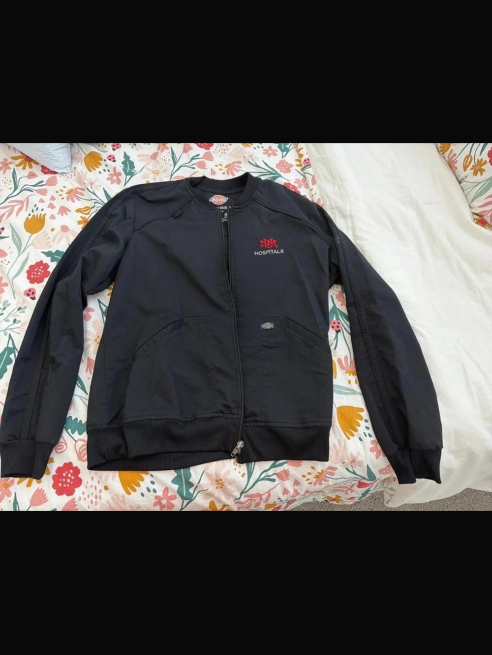 Dickies Black scrub jacket with UNMH logo